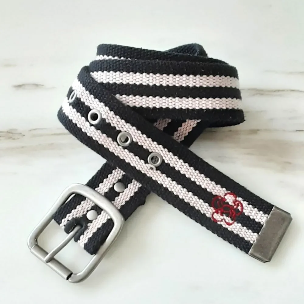 SPYDER BILT COTTON WOVEN BLACK STRIP NICKLE BUCKLE BELT SZ M